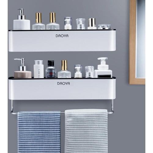 Bathroom Shelf Shower Caddy Organizer Wall Mount Shampoo Rack With Towel Bar No Drilling Kitchen Storage Bathroom Accessories #3