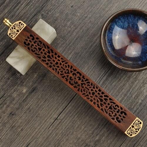 Zen Rosewood Incense Burner Hollow Flower Sandalwood Box Wood Joss Stick Incense Portable Censer
