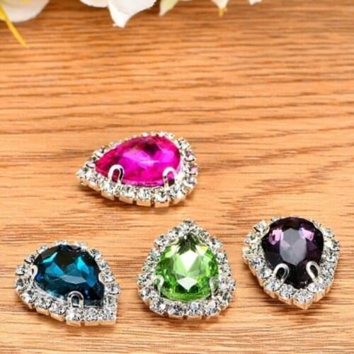 20*30mm 40pcs/pack DR shape sew on rhinestones high-quality Crystal glass with silvery claw DIY fashion accessories Hot YJ30