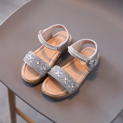 Rhinestone Beaded Princess Shoes For Little Girls Summer Toddler Shoes For Kids Sandal Baby 2021 ChildrenS Beach Shoe 1-12 Year