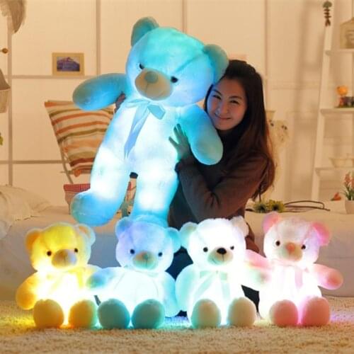 Led luminous cute teddy bear doll pillow teddy bear plush multicolored luminous toy children girl birthday gift room light decor