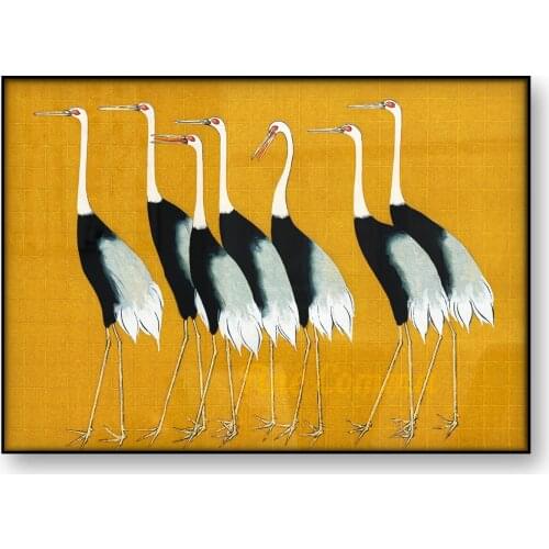 Japanese Vintage Art Poster Red Crown Crane Ogata Korin Japan Woodblock Canvas Print Yellow Birds Animal Wall Art Home Decor