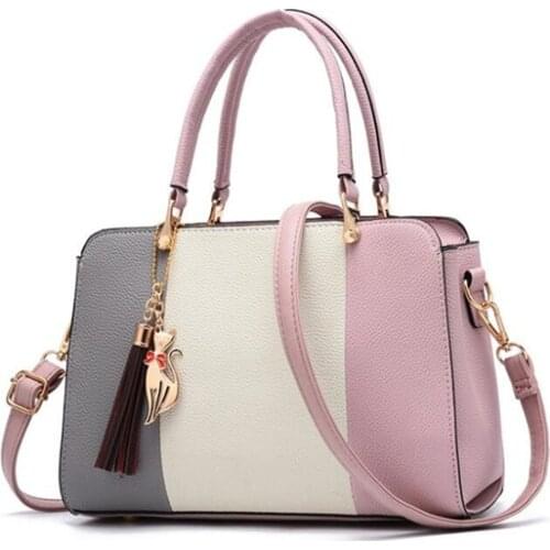 2021Trendy Patchwork Color Shoulder Bag for Women Middle Totes Purse Office Lady Crossbody Bags Handing Ornament Handbags