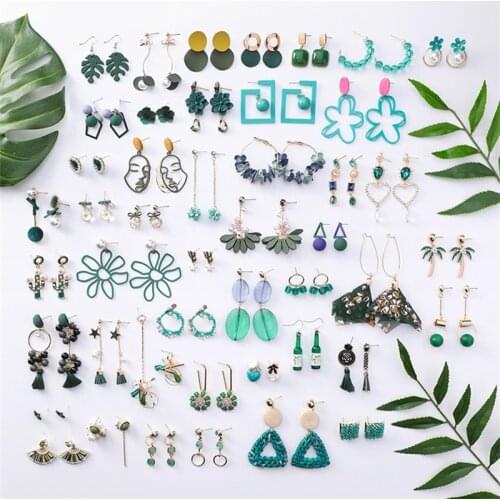 2020 New Korean Mori Simple Retro Cold Wind Earrings Geometric Flower Cactus Acrylic Pendant Womens Earrings Clothing Jewelry