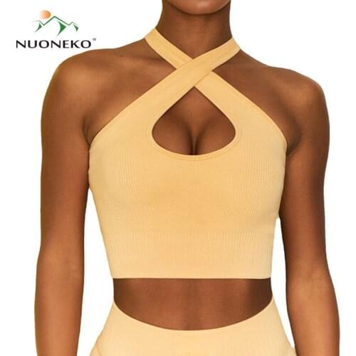 NUONEKO Women Sports Vest Seamless Yoga Bra Gym Exercise Fitness Top Sleeveless Blouse Push Up Tank Tops Female Sportswear TB10