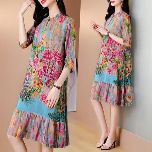 Chikichi 2021 New Summer Print Chiffon Colorful Fashion Popular Loose Large Size Long Dress M-4XL Beach Woman Dress