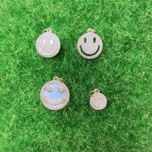 10Pcs, Crystal Cz Pave Smiley Face Charms For Jewelry Making, CZ Micro Pave Happy Face Pendant, Gold Charms, Micro Pave Accessor