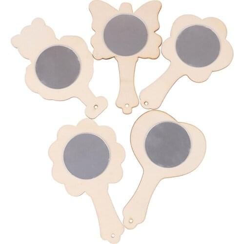 2PCS Creative DIY White Wood Mold Mirror Painting Handmade Craft Kids Toys Trinket Material Funny Craft Toys