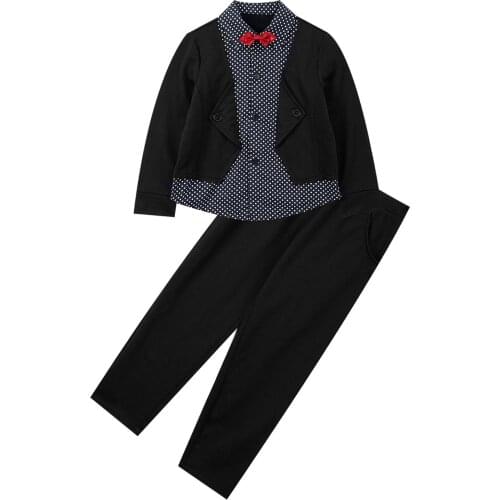 2021 New Kids Boy Clothes Baby Gentleman Suit Clothing Sets Fake Two Piece Coat Shirt Baby Children 3-10Y Birthday Party Dress