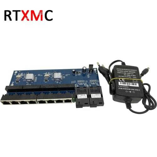 2G8E 8UTP RJ45 Gigabit Ethernet Switch 2*1.25G Fiber port SC connector 8*10/100/1000M PCBA Board Fibra optical Converter plate