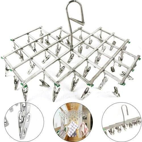 35 Clips Stainless Steel Laundry Rack Foldable Underwear Sock Folding Hanger Airer Rust Resistant Underwear Socks Hanger Rack