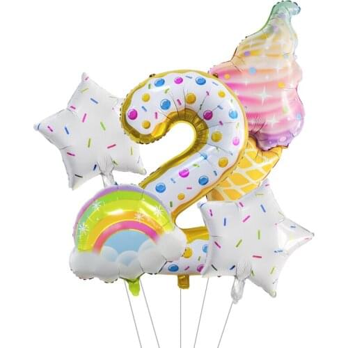40 Inch Rainbow Donut Number Balloon Childrens Birthday Decoration Ice Cream Latex Balloon Gift Donut Party Supplies Decoration