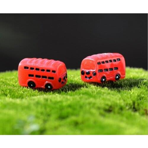 5Pcs/lot Micro Landscape Resin Decoration Craft Ornaments Accessories Red Bus Succulents KS 035