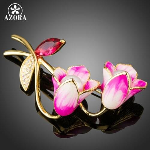 AZORA Red Oil Painting Pattern Flower Brooches for Women Costume Jewelry Wedding Bridal Apparel Clothes Accessories TP0062