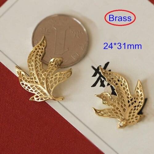 Free Shipping - 14 pcs Raw Brass Goldfish Tail Leaf 24*31mm Brass Casting Crafted Hollow Leaf Charms,DIY Jewelry Findings