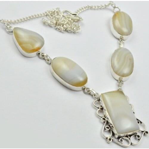 Botswana Agates Necklace Silver Overlay over Copper, 47cm , N2752