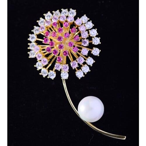 Beautiful Dandelion Flower Brooches Cubic Zircon Copper Jewelry Party Pins for Women Men Clothes Scarf Accessories broche femme