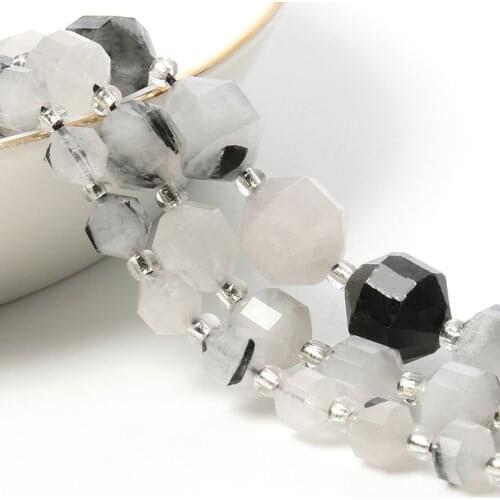 6/8/10mm Natural Stone Beads Black Rutilated Quartz OIive Shape Loose Stone Beads for Jewelry Making DIY Bracelet Accessories