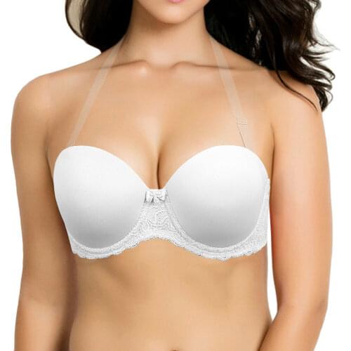 YBCG Halter Women Bra Clear Strap Lace Lingerie Push Up Bras for Women Backless Multiway Bralette Non-slip Strapless Brassiere