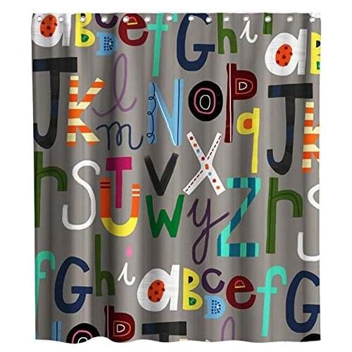 Colorful Alphabetic Font Design ABC Theme Fabric Black and White Shower Curtain