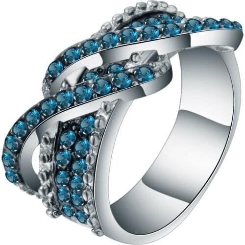 Hainon Top New Antique Blue AAA Zircon Crystal Vintage Silver Color Cross Ring Women Wedding Finger Luxury Jewelry