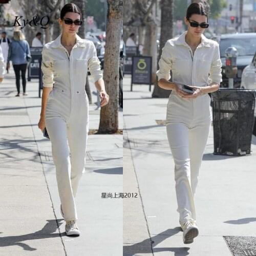 2021 Autumn Tooling Style Jumpsuit Female Cotton Casual Pants Kendall Same White Gather Waist Jumpsuits Luxury Brand Clothing