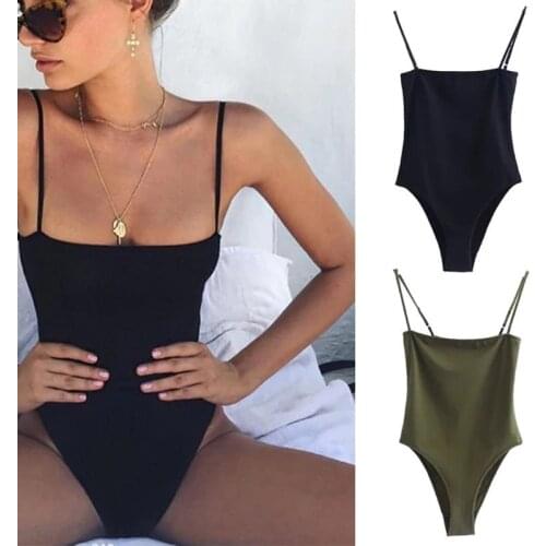 2021 New Women Sexy Spaghetti Strap Camisole Bodysuit Off Shoulder Sleeveless Basic Leotard Simple Solid Color Bodycon Jumpsuit