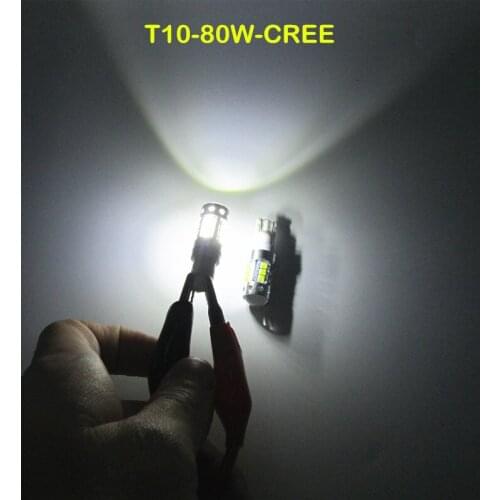 2Pcs Canbus Bright 80W High Power Cree XBD Chips 147 168 T10 W5W LED Car Back Up Reverse Lights Parking Lights Xenon White Color