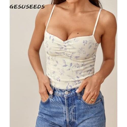 Sexy Crop Top Women Vintage Print Tops Summer Spaghetti Strap Crop Top Slim Corset Sleeveless Tops Clubwear Tanks Camis Korean