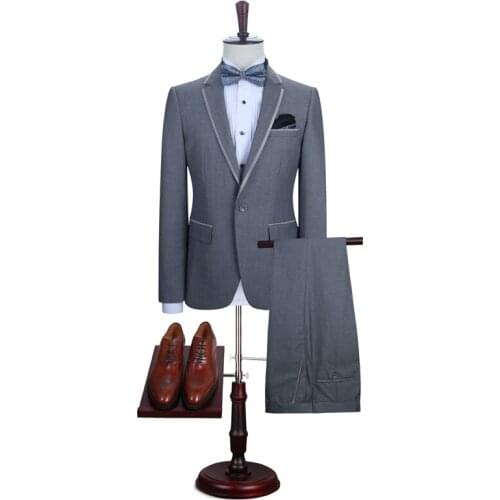 Jackets+Pants) 2020 New Light Gray Men Suits Slim Fit Groom Tuxedos Bridegroon Business Dress Men Wedding Suits Blazer Custom