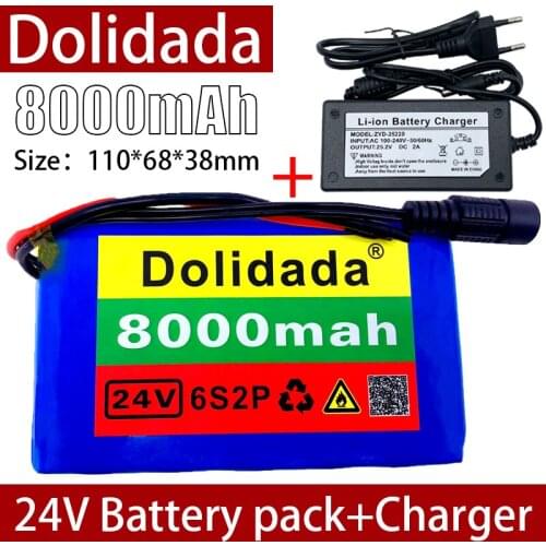Batterie Lithium-ion 6s2p 24V 8ah 18650, 25.2v 8000mAh pour velo electrique, avec chargeur inclus