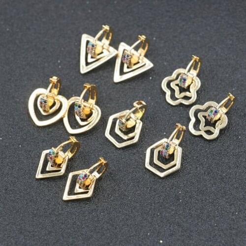 Fashion Copper Micro Zircon Gold Geometric Love Heart Flower Triangle Star Earring For Women Girls Rainbow Earrings Jewelry Gift