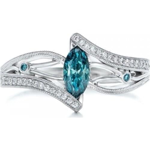Fashion Luxury European and American Green Blue Color Crystal Rings for Women Engagement Party Wedding Jewelry Accessories