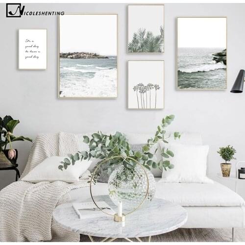 Motivational Quote Palm Tree Leaf Picture Scandinavian Poster Nordic Decoration Ocean Sea Print Scenery Wall Art Canvas Painting
