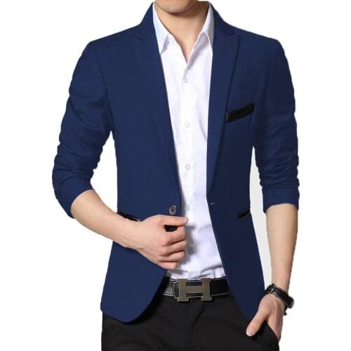 BROWON Spring Autumn Blazer Men Suit Men Cardigan Blazer One Button Casual Blazer Plus Size Easy Care Dress Jacket Men