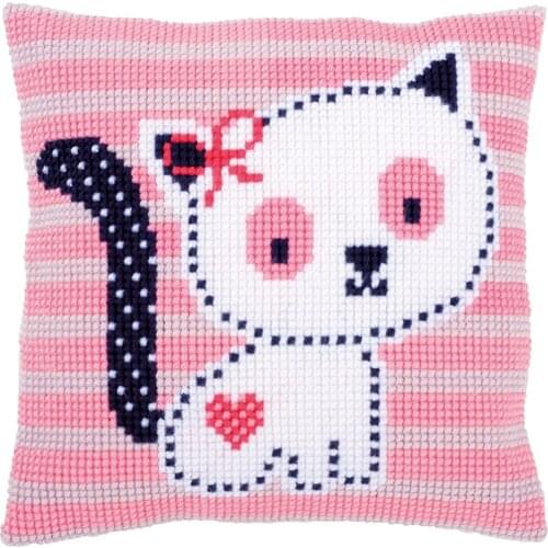 DIY Cross Stitch Cushion Cover Lovely Kitten Needlepoint Kits Printed Canvas Chunky Yarn Cross-stitch Pillow Case Arts & Crafts