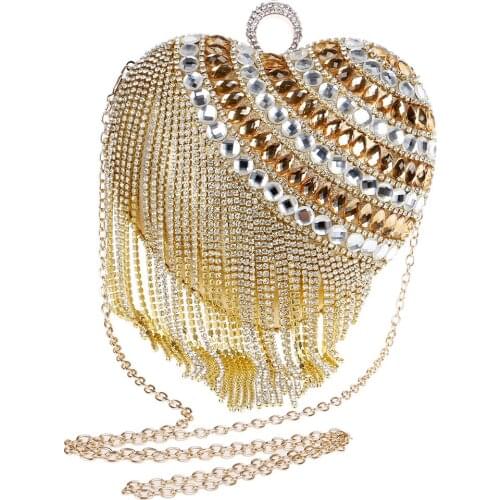 2018 New Heart Design Finger Ring Diamonds Evening Bag Christmas Gift Handbag Crystal Tassel Beaded Day Clutch Purse Evening Bag