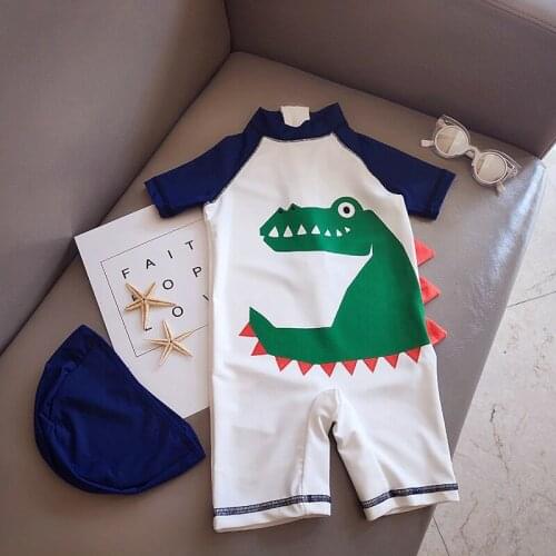 New Children Boys Swimsuit Fashion Cartoon Swimming Suits With Cap One-piece Toddler Baby Beach Bathing Sunscreen Swimwear Suit