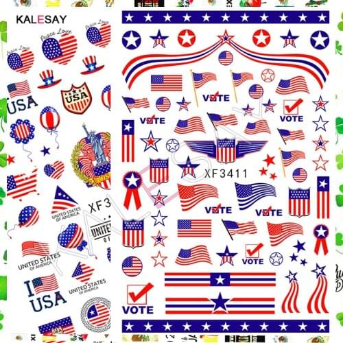 New Flag Stars Nail Sticker for Manicure Design Fire Clover Love Back Glue Nail Art Sticker Decoration for Nail Decals Flame