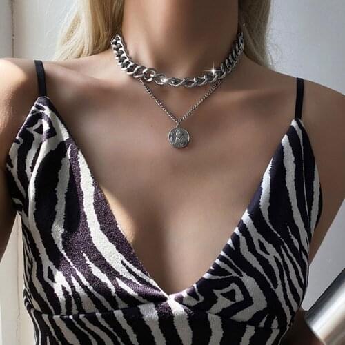 New Fashion Vintage Human Head Coin Pendant Necklaces For Women Vintage Female Multilevel Silver Thick Chain Collar Jewelry Gift