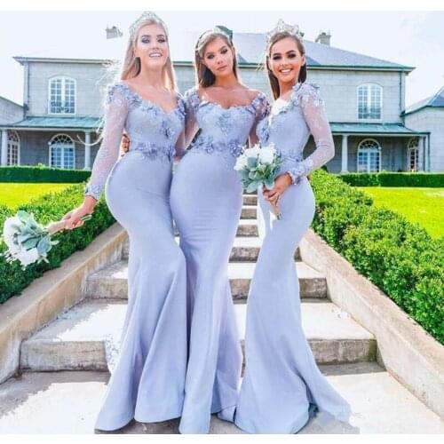 Bridesmaid Dresses Lace Up Short Middle Long Sleeves Party Prom Dress Blue Lace Plus Size Custom Free Shipping