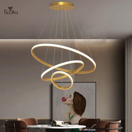 Tiooka Modern 3 Ring Dia 20 40 60CM Hanging Lighting Fixture 3 Color Dimmable 65/130W LED Pendant Light for Living room Villa