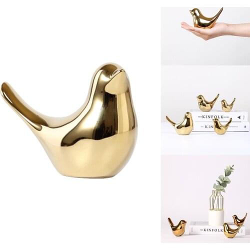Polar House Golden Bird Figurines Modern Ceramic Bird Statues Animal Sculpture Home Decoration Crafts Gold Ceramic