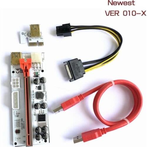 1pcs Newest VER010X USB 3.0 PCI-E Riser VER 010 Express 1X 4x 8x 16x Extender Pcie Riser Adapter Card SATA 15pin To 6 Pin Power