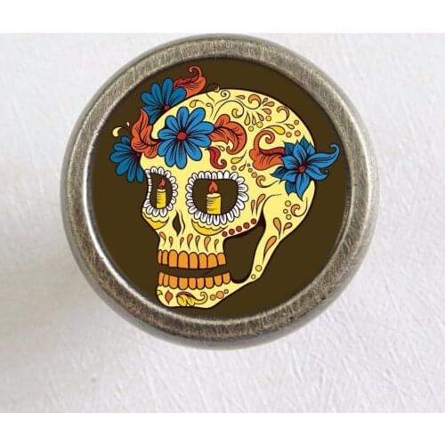 Flower Skull - Drawer Knobs Pulls Handles DIY Art Kitchen Cabinet Handle / Bronze/Silver/Copper Dresser Knobs furniture hardware
