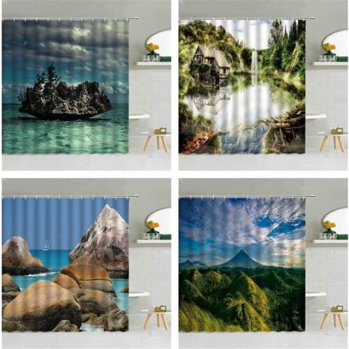 Scenic Shower Curtain Set Living Room Mountain Curtains Fabric Curtains Waterproof Polyester Fabric Bathroom Household Items