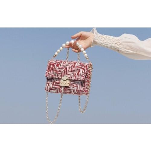 Handmade wool pearl handbag female 2019 fashion new chain shoulder slung knit bag