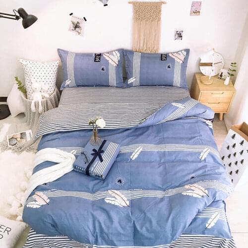 Sanding Bedding Set White stripes Bed Set blue Duvet Cover Set stripes Skirt lace Bed Sheet Pillowcases Queen size bed