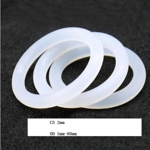 2mm Silicone O-Ring Food Grade Seal Washer White Rubber O Ring OD 5 mm - 80 mm