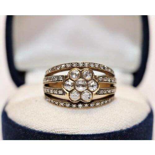 OLD VINTAGE 14K GOLD NATURAL ROSE CUT DIAMOND AND DIAMOND DECORATED RING